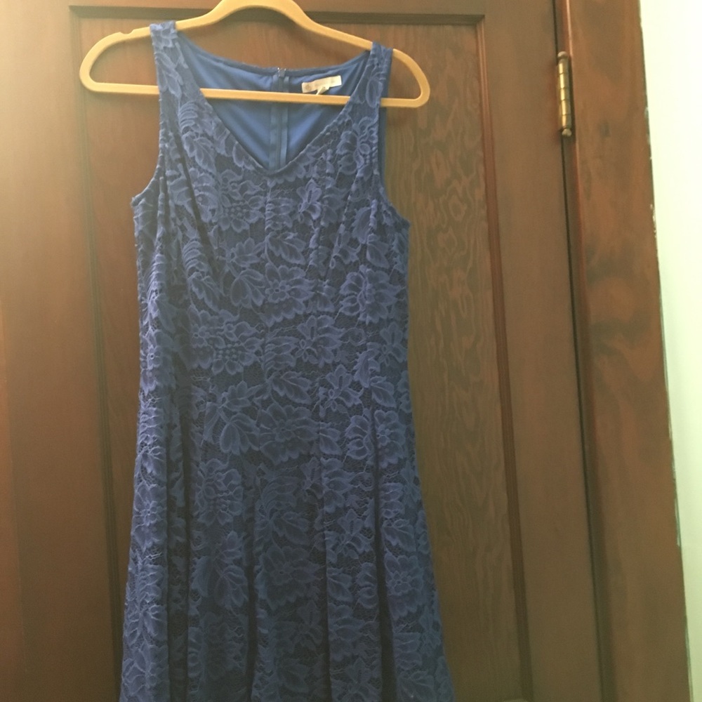 Navy Blue Lace Sleeveless Dress